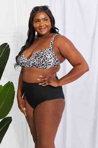 Women's Black High Waist Vintage Leopard Swimsuit Bikini