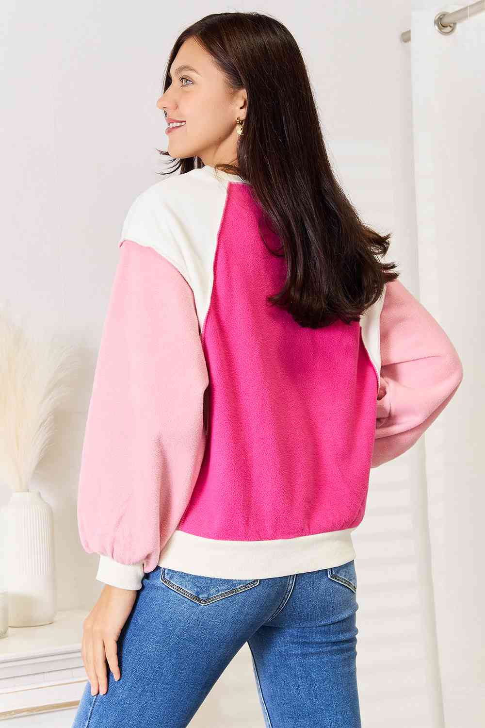 Womens Multi Pink Color Block Dropped Shoulder Sweatshirt
