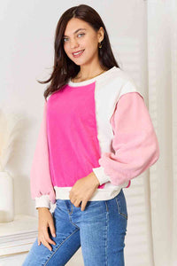 Womens Multi Pink Color Block Dropped Shoulder Sweatshirt