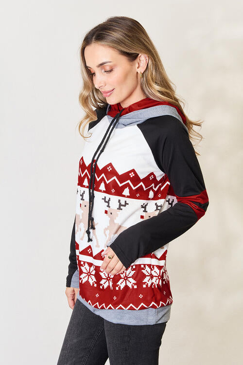 Womens Multi-Colored Christmas Drawstring Long Sleeve Hoodie