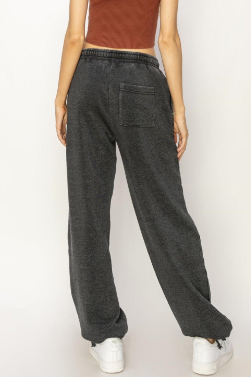 Women's Black Stitch Drawstring Sweatpants with Pockets