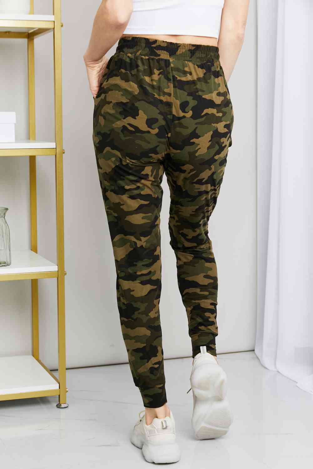 Womens Camouflage Green Drawstring Joggers with Pockets