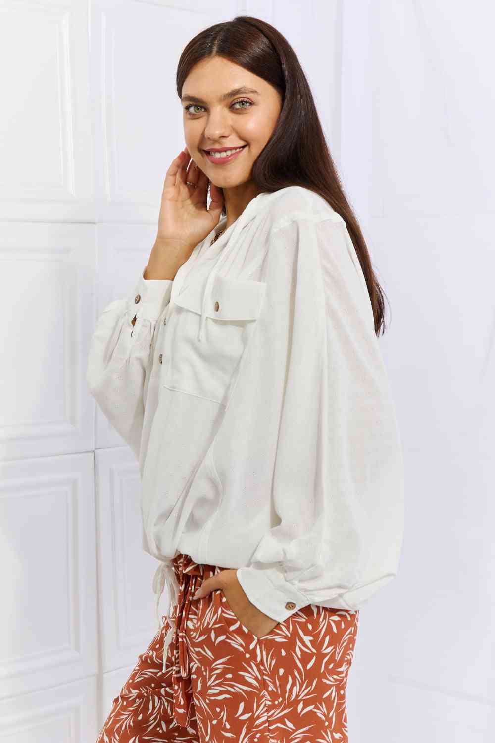 Womens White Sporty Lightweight Textured Hoodie Long Sleeve Top