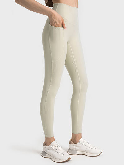 Womens Wide Waistband Athletic Leggings with Large Pockets