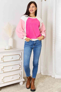 Womens Multi Pink Color Block Dropped Shoulder Sweatshirt