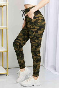 Womens Camouflage Green Drawstring Joggers with Pockets