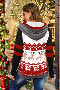Womens Multi-Colored Christmas Drawstring Long Sleeve Hoodie