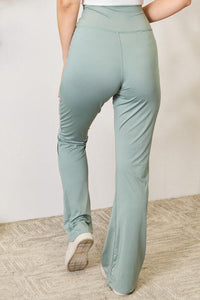 Womens Sage Green Wide High Waistband Sporty Flare Pants