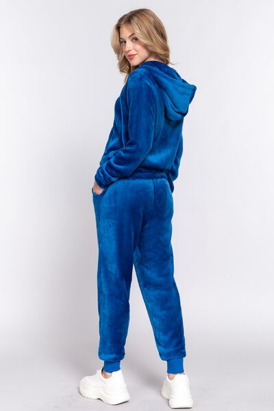 Womens Ocean Blue Velvet Velour Hoodie Jogger Set Full Zip