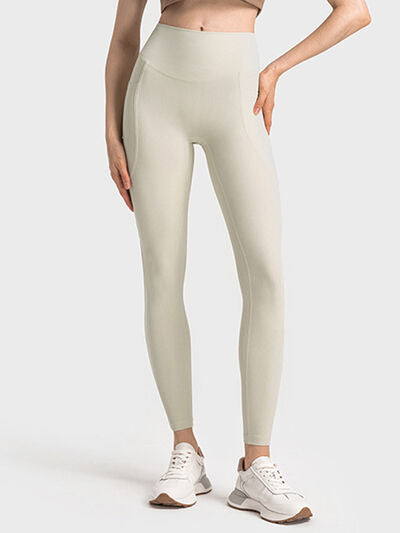 Womens Wide Waistband Athletic Leggings with Large Pockets