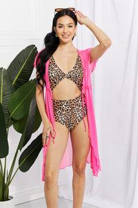 Women's Pink Sheer Swimsuit Cover Up Dress Tie Front