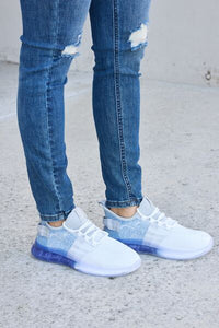 Women's White Blue Gradient Athletic Shoes with Mesh and Air Cushioning