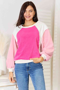 Womens Multi Pink Color Block Dropped Shoulder Sweatshirt