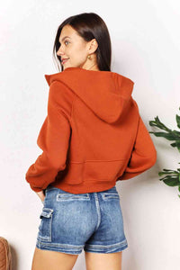 Womens Orange Half Zip-Up Long Sleeve Hoodie with Pockets