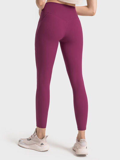 Womens Wide Waistband Athletic Leggings with Large Pockets
