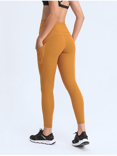 Waistband Printed Workout Leggings with Thigh Pockets
