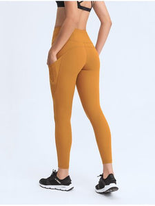 Womens Wide Waistband Athletic Leggings with Thigh Pockets