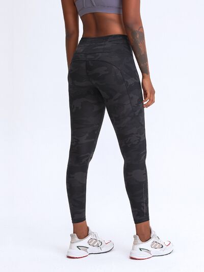 Womens Wide Waistband Athletic Leggings with Thigh Pockets