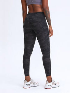 Womens Wide Waistband Athletic Leggings with Thigh Pockets