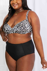 Women's Black High Waist Vintage Leopard Swimsuit Bikini