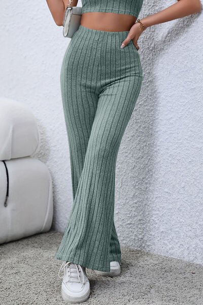 Women's High Waisted Ribbed Flare Leggings