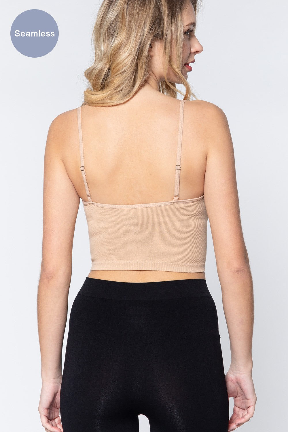 Women's Nude Crop Top Ribbed with Adjustable Straps