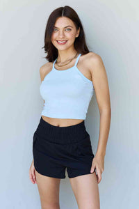 Women's Sky Blue Cropped Ribbed Tank Top