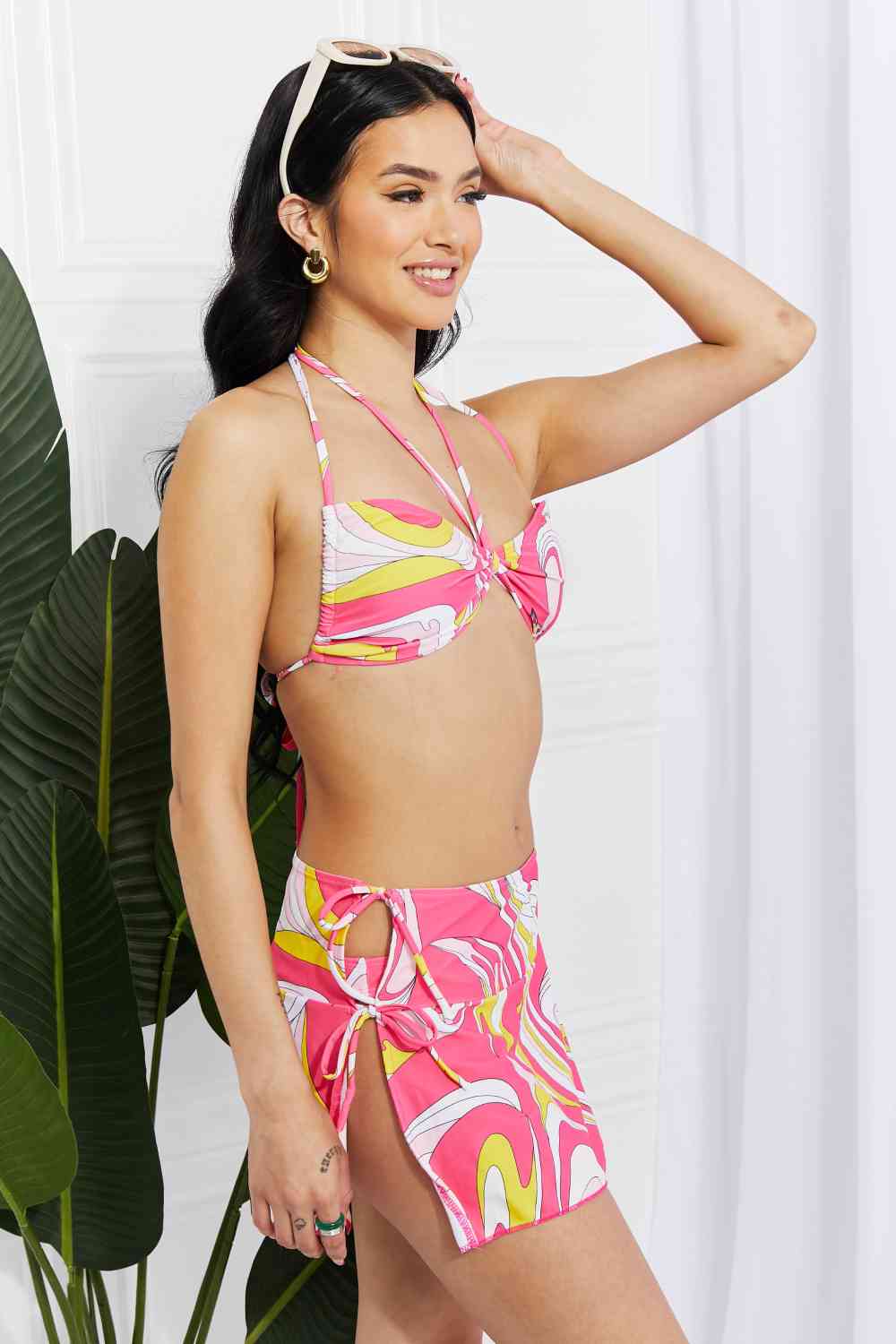 Women's Retro Disco Bandeau Bikini and Skirt Swimsuit Set