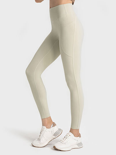 Womens Wide Waistband Athletic Leggings with Large Pockets