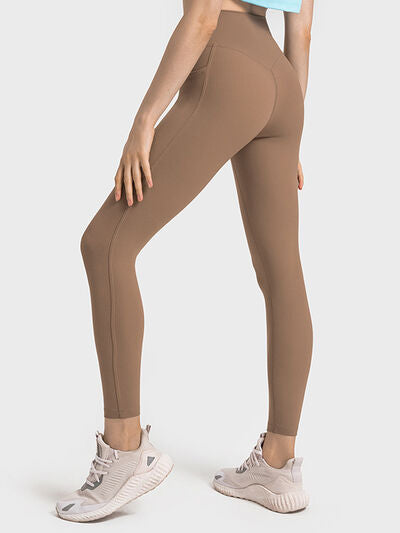 Womens Wide Waistband Athletic Leggings with Large Pockets