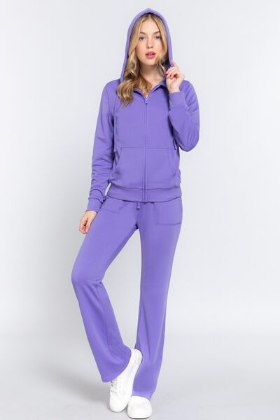 Womens Purple Drawstring Pants and Hoodie Set with Pockets