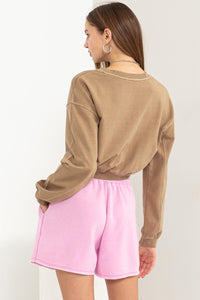 Women's Brown Cropped Crewneck Pullover Sweatshirt
