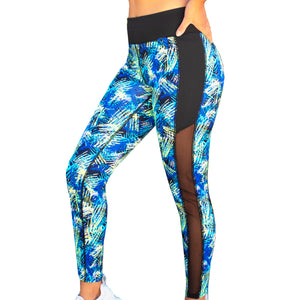 Tropical 80s Patterned Mesh Workout Leggings