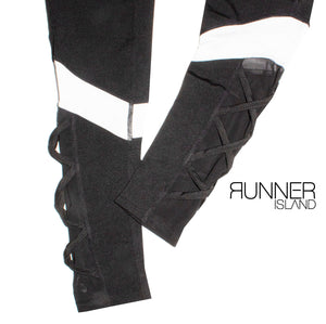 Runner Island Black White Color Block Lattice Leggings