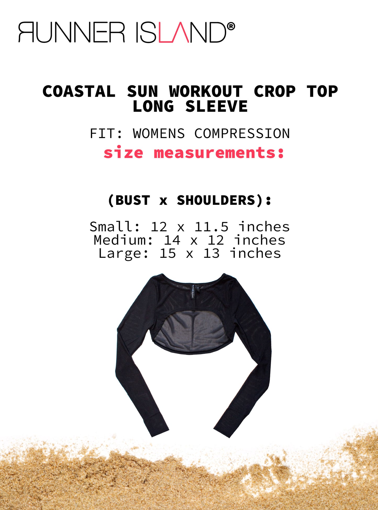Runner Island Coastal Sun Workout Crop Top Long Sleeve Run to Swim