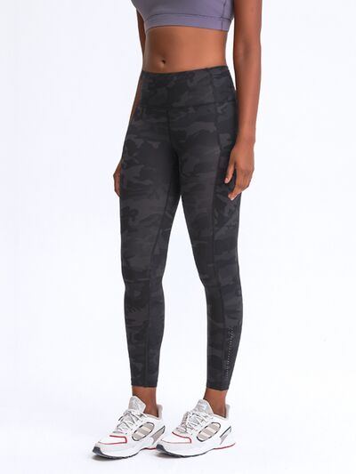 Womens Wide Waistband Athletic Leggings with Thigh Pockets