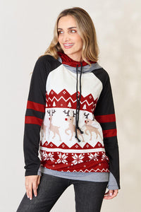 Womens Multi-Colored Christmas Drawstring Long Sleeve Hoodie
