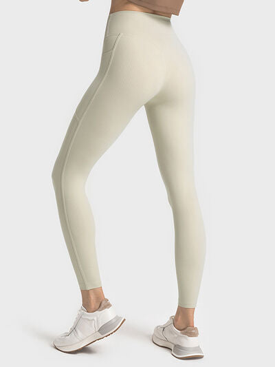 Womens Wide Waistband Athletic Leggings with Large Pockets