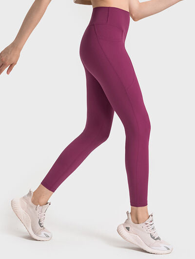 Womens Wide Waistband Athletic Leggings with Large Pockets