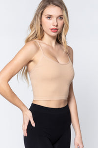 Women's Nude Crop Top Ribbed with Adjustable Straps