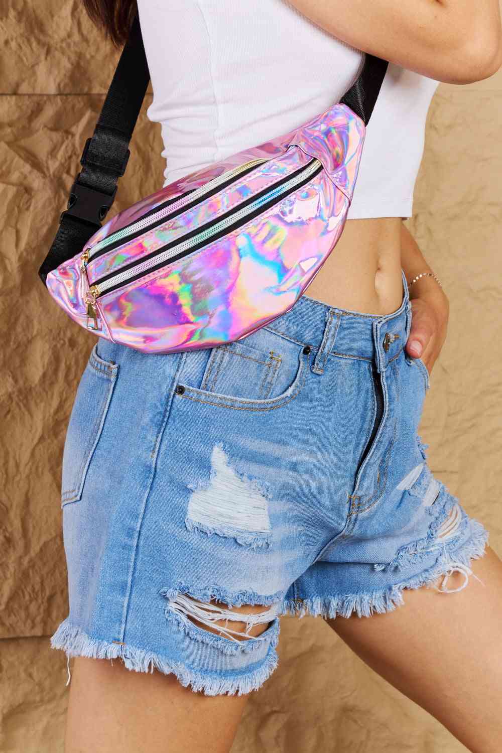 Holographic Neon Pink Fanny Pack Crossbody