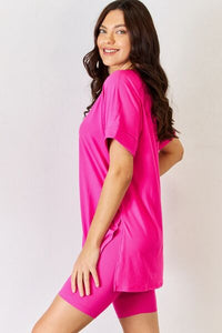 Neon Pink Oversized T Shirt and Shorts Set
