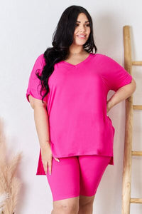 Neon Pink Oversized T Shirt and Shorts Set