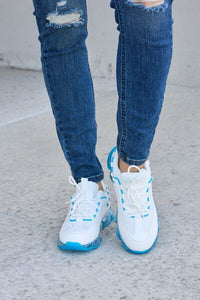 Women's White Blue Athletic Shoes with Air Cushioning