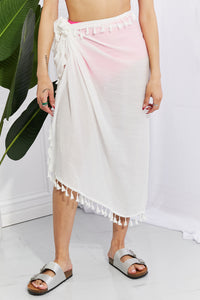 Womens White Beach Sarong Skirt Wrap Tassel Trim