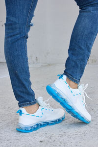 Women's White Blue Athletic Shoes with Air Cushioning
