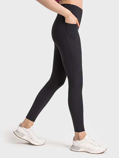 Womens Wide Waistband Athletic Leggings with Large Pockets