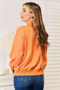 Womens Orange Round Neck Dropped Shoulder Sweatshirt