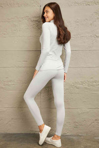 Womens Light Grey Mock Neck Long Sleeve Top and Leggings Set