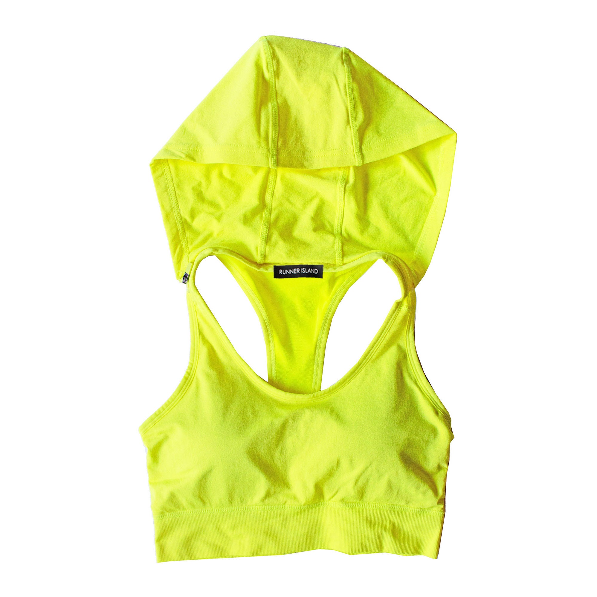 Runner Island Womens Neon Yellow Sports Bra Tank Top Hoodie